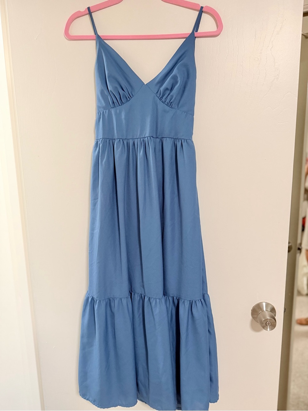 Jessica Simpson Dusty Blue Spaghetti-Strap Tiered Maxi Dress